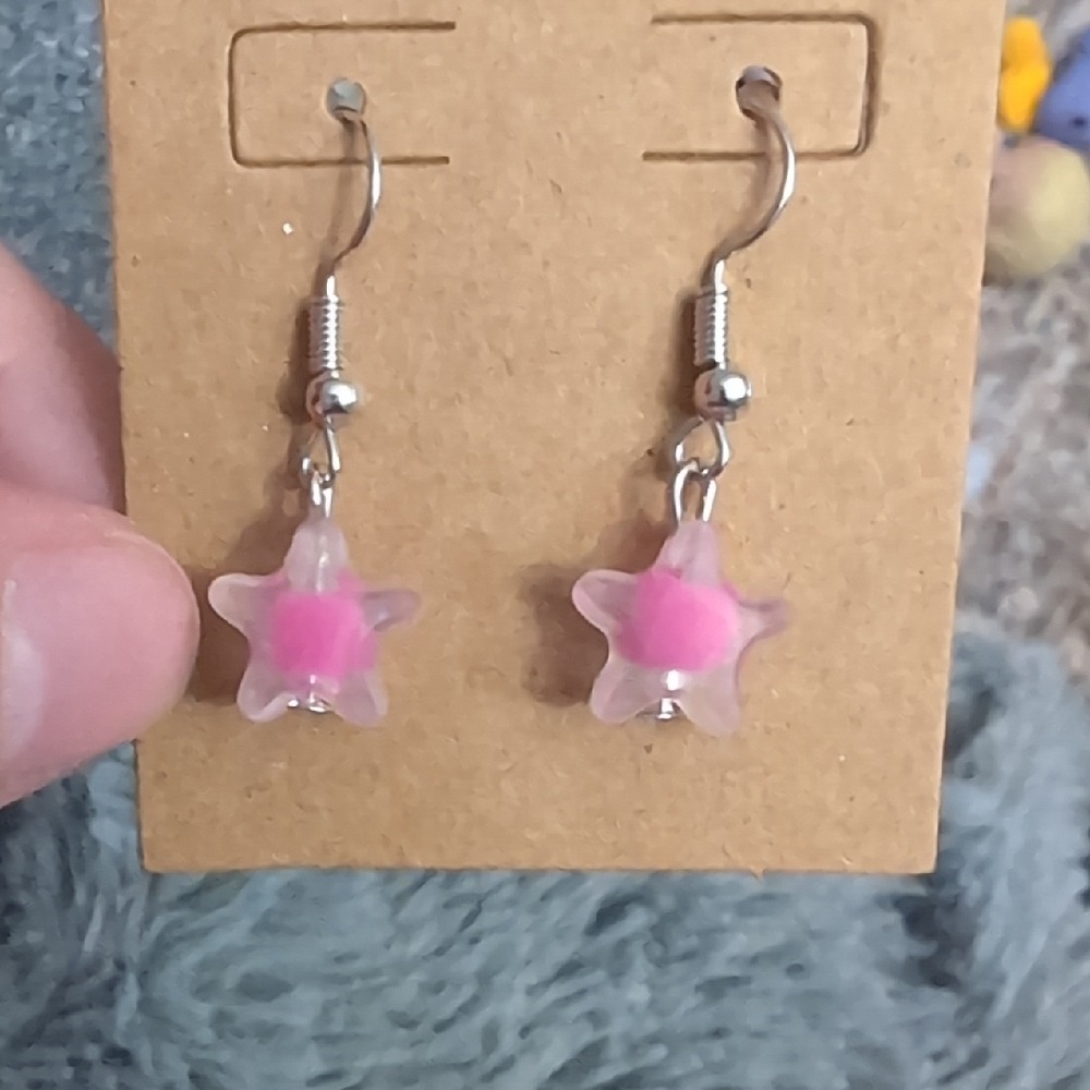 Hand Crafted Pink Star Earrings
